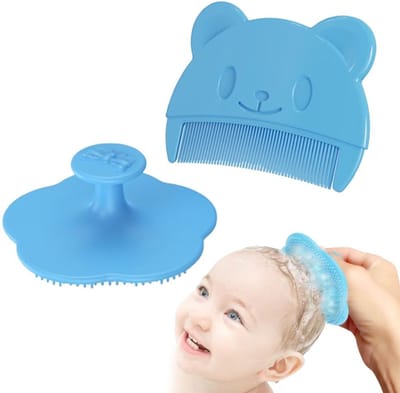 Dailygoods - Set van 2 kammen voor pasgeborenen in blauw – kam en borstels van siliconen voor hoofdhuidmassage – ideaal voor kleine kinderen
