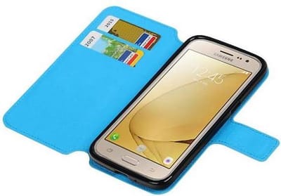Cross Pattern TPU Bookstyle Hoesje - Wallet Case Telefoonhoesje - Geschikt voor Samsung Galaxy J2 (2016) Blauw