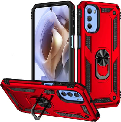 Geschikt voor Moto G41 hoes Hybrid Armor Anti-shock ringhouder Rood - Geschikt voor Moto g41 hoesje - Geschikt voor Moto g41 case - Geschikt voor Moto g41 ring hoesje