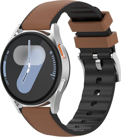 Stravo 20mm Siliconen Horlogebandje met Leren Look – Premium Sportief Bandje – Geschikt voor Samsung Galaxy Watch 7 (40 & 44mm) / Galaxy Watch 6 (Classic) / Galaxy Watch 5 / Watch 5 Pro / Watch 4 (Classic) / Watch FE / Garmin Vivoactive 3/5 – Bruin