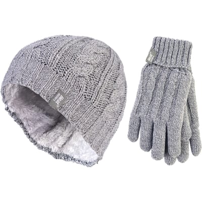Heat Holders - Damesmuts en handschoenenset voor de winter - Lichtgrijs