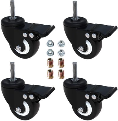 Zwenkwielen Set - Wielen met rem - Meubels verplaatsen - Met remblokkering - 51 cm 2 inch - Zwart