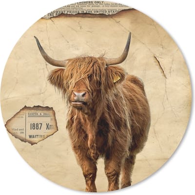 Muismat rond 20x20 cm - Mousepad Schotse hooglander - Vintage - Koe - Ronde muismatten