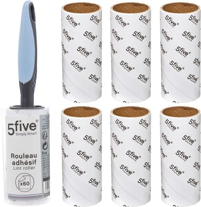 Kledingroller - kleefroller - 60 vellen - 6 extra rollen - grijs/blauw - pluizenverwijderaar