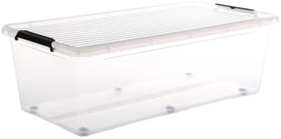 5Five opberg kist met deksel - Clip Box - 55 liter - 76 x 39 x 25 cm - kunststof - transparant - met wielen