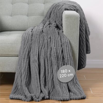 Warme en Zachte Sherpa Fleece Deken - 180 x 220 cm - Ideaal voor Bed en Bank - Machinewasbaar - Grijs