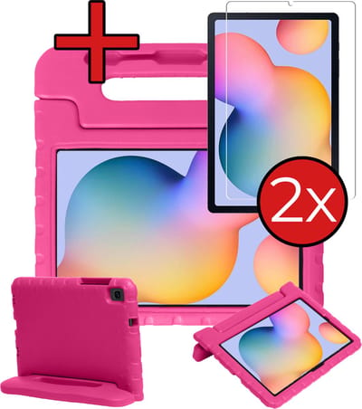 Hoesje - Geschikt voor Samsung Galaxy Tab S6 Lite - Met 2x Screenprotector - Kinderhoes - Shockproof Bumper - Kidsproof Case - Tablethoes - Kinder Hoes Cover - Roze