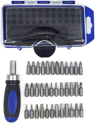 Schroevendraaier Set - Ratelschroevendraaier Kit - Elektronica Reparatie - 38 Delig - 16 x 9 x 5 cm - Blauw