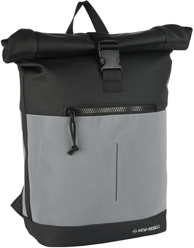 New Rebels Bowie New York Zwart 21L Rugzak Rolltop Reflectie Waterafstotend Laptop 15.6