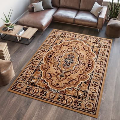 Tapiso Atlas PP Vloerkleed Beige Perzisch Woonkamer Tapijt Maat- 130x190