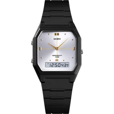 SKMEI Ultradun digitaal elektronisch horloge Dubbel display Unisex 3 tijdmodus Datum Weekwekker 5ATM zwart/zilver
