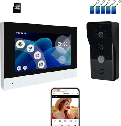 Videodeurbel Systeem - Video Intercom - Huisbeveiliging Thuis - 2-Draadse Installatie - 7 Inch Monitor - Zwart