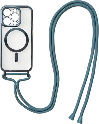 Casemania Hoesje Geschikt voor Apple iPhone 14 Pro - Blauw - Siliconen Back Cover met Koord - Geschikt voor MagSafe - Telefoonhoesje met Koord - Crossbody Lanyard Cord Case