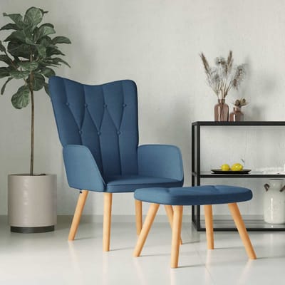 vidaXL - Relaxstoel - met - voetenbank - stof - blauw