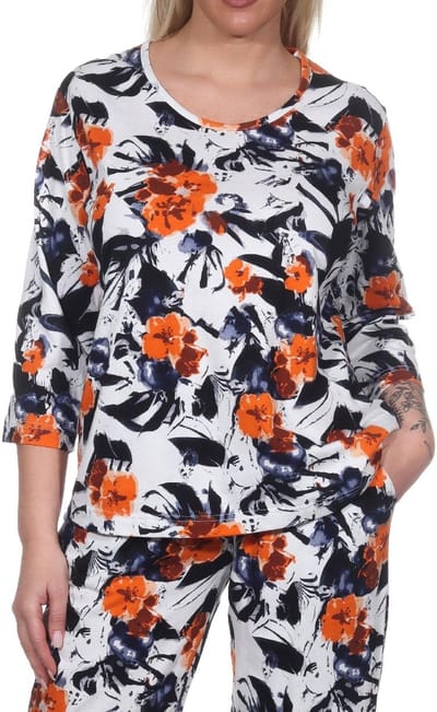 Dames Pyjama Shirt Lange Mouw Pyjama Top Mix & Match in Floral Optics