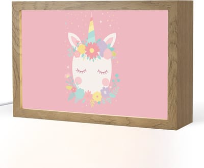 Nachtlampje 30x20 cm - Kinder lampje - Eenhoorn - Bloemen - Roze - Tafellamp kinderkamer - Slaapkamer lamp - Bedlamp kinderen - Kinderlampje stopcontact - Wandlamp babykamer - Nachtlampjes