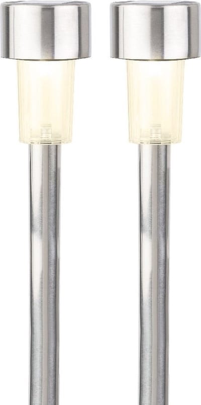 Lumineo buiten prikspot/steker solar - 2x - LED - zilver - H36 cm - warm wit