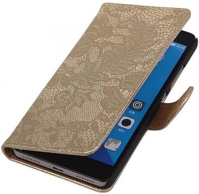 Lace Bookstyle Wallet Case Hoesjes Geschikt voor Nokia Lumia 735 Goud