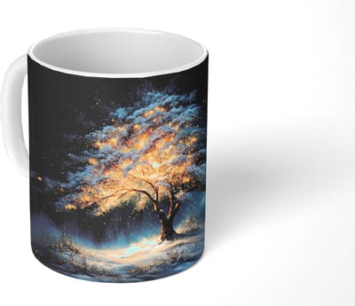 Mok - Koffiemok - Levensboom - Nacht - Donker - Blauw - Mokken - 350 ML - Beker - Koffiemokken - Theemok