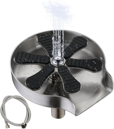 Glazenwasser voor Aanrecht - Kraan Glazen Reiniger - Snel Beker Reinigen - 360 Graden Hogedruk - 13x12x2.8cm - Zilver