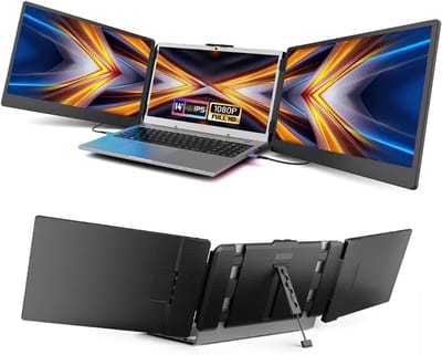 QORA® Professionele Portable Monitor Pro 2024 - Full HD - 13” / 17,3” Tri-Screen - Inclusief Beschermhoes en Kabels - Krachtige Laptop Scherm Uitbreider - Zwart - 36cm x 21cm x 4cm