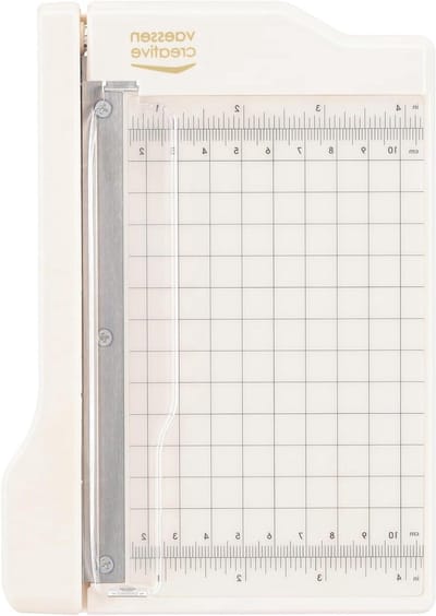 Mini papiersnijder - compacte guillotine - 1 stuk - wit/roze - 4x6 inch