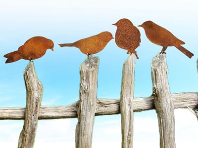Ynkkvre - Tuindecoratie buiten - Tuin ornamenten - Metalbird - tuin ornamenten silhouet - Tuin hek decor - 4 Smeedijzeren Vogels - Eenvoudige Monteerbaar - Verweerd Patina - Duurzaam & Weerbestendig