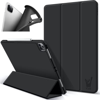 Hoes geschikt voor iPad Pro 2021 12.9 inch - Trifold Book Case Kunstleer Tablet Hoesje Zwart
