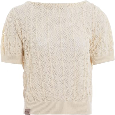 Knit Factory Nomi Trui Dames - Gebreide Damestrui met Haakpatroon en Boothals - Luchtige Dames Top - Dames Pullover - Ecru - 36/38