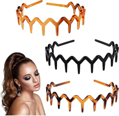 Set van 3 comfortabele zigzag haarbanden voor dames en heren, ideaal voor sport, mode en dagelijks gebruik in 3 kleuren
