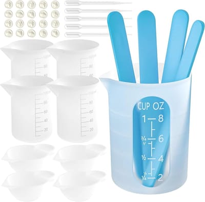 SnelShoppen - Silicone Maatbeker Set 250ml en 100ml, Messen, Roerstaafjes, Pipetten, Vingerlinge voor Epoxy Resin, Kaarsen, Mallen en Creatief Werken