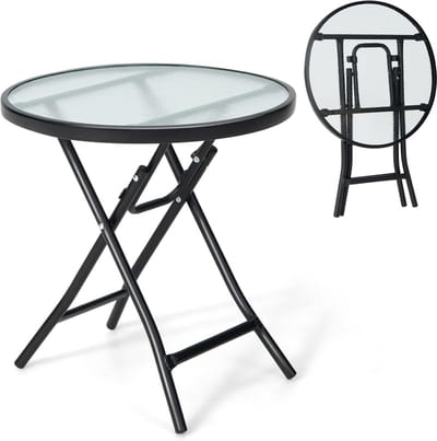 Ronde Klaptafel Buiten met Gehard Glas - Draagbare Terrastafel Zwart