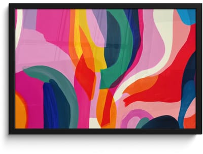 Poster in lijst - Fotolijst 60x40 cm - Posters - Vormen - Golvend - Abstract - Felroze - Posterlijst zwart - Decoratie - Wanddecoratie woonkamer - Muurdecoratie slaapkamer