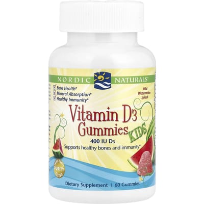 Nordic Naturals, Vitamine D3 Gummies voor Kinderen, Wild Watermeloen Splash, 400 IE, 60 Gummies