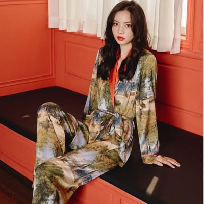 Lente Herfst Dames Pyjama's Zijde Satijn Loungewear Korte Bedrukte Badjassen Lange Mouw Bruidsmeisje Huwelijksfeest Pjs Set Nachtkleding XL black