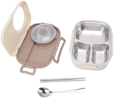 Allecto - Bento Box - Roestvrij staal - Thermisch en lekvrij - Beige - Lunchcontainer - Geschikt voor school en picknick