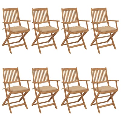vidaXL - Inklapbare - stoelen - 8 - st - met - kussens - massief - acaciahout