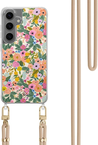 Casimoda® hoesje met koord - Geschikt voor Samsung S24 Plus - Pink Garden - Afneembaar koord - TPU/polycarbonaat - Roze