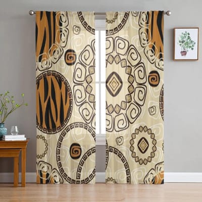 Afrikaanse Stijl Met Tijgervel Tule Transparante Gordijnen voor Woonkamer de Kamer Slaapkamer Keuken Decoratie Voile Organza Gordijnen 135W x 114H(cm) black