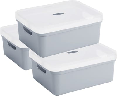 Sunware opbergbox - 3x stuks - 24 liter - blauw/grijs - kunststof - transparante deksel - 45x35x18 cm - Sigma serie