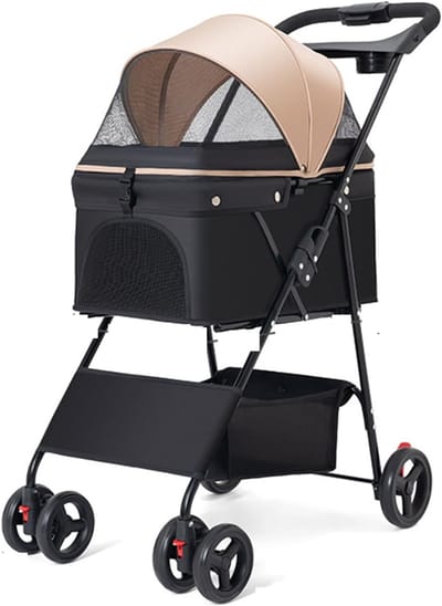 Dierenwagen - Draagtas - Comfortabel reizen - Dubbele ventilatie - 45x63x93 cm - Bruin