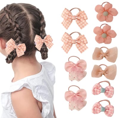 Dailygoods- Haarelastiekjes 10 Stuks - Haarstrikken - Zacht en Naadloos - Decoratieve Strikken - Flexibele Band - Ideaal voor Meisjes - Haarband