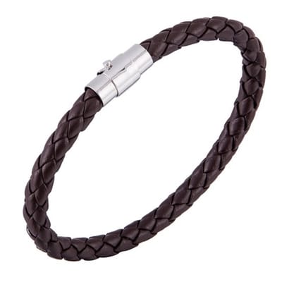 Gevlochten Leren Armband met Stalen Sluiting - Donker Bruin - Armbanden Heren Dames - Papa Cadeau Voor Mannen - Vaderdag