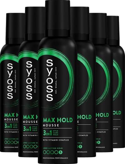 Syoss Max Hold - Haarmousse - Styling, Verzorging en Herstel - Verstegiving en Soepelheid - 24u Style-controle - Natuurlijk Hold - Voordeelverpakking - 6x250 ml