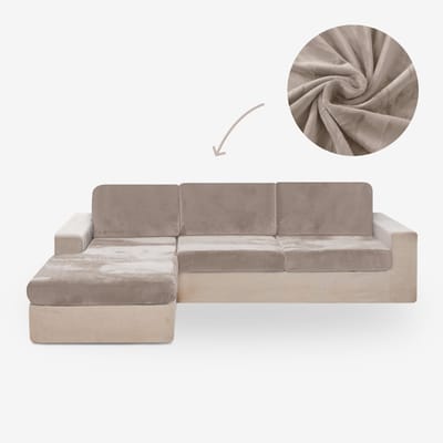 BankhoesDiscounter Velvet L-vorm Zitkussen Hoes – Bankhoes Stretch – Kussenhoezen – Bankbeschermer voor Hoekbank – Zetelhoes & Zetelbeschermer - Sofa Cover - Champagne