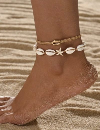 Enkelsieraad - enkelbandje - enkelband - anklet bracelet - minimalistisch dubbel enkelbandje - enkelbandje met kralen - trendy enkelbandje - enkelbandje man - coin anklet - enkelband met dots - enkelbandje met schelpen - verstelbaar