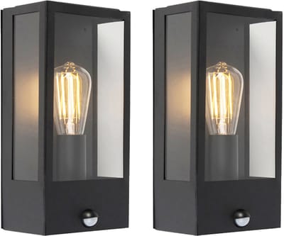 QAZQA rotterdam - Moderne Wandlamp met Bewegingsmelder | Bewegingssensor | sensor voor buiten - 2 stuks - D 11 cm - Zwart - Buitenverlichting