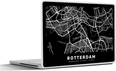 Laptop sticker - 10.1 inch - Rotterdam - Stadskaart - Zwart - 25x18cm - Laptopstickers - Laptop skin - Cover