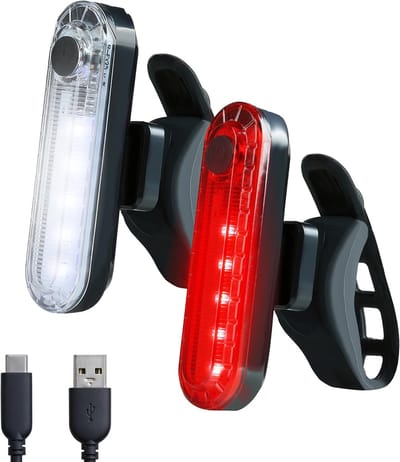 Fietsverlichting voor en achter, oplaadbaar via USB-C, 4 LED-lichtstanden en waterdicht, heldere fietsverlichtingsset, geschikt voor helmen, fietsen, mountainbikes, scooters, enz.