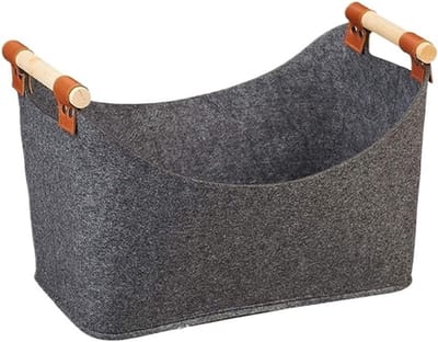Vilten Opbergtas - Mand met Handgrepen - Haardhout Opslag - Grote Capaciteit - 55x32x40 cm - Donkergrijs